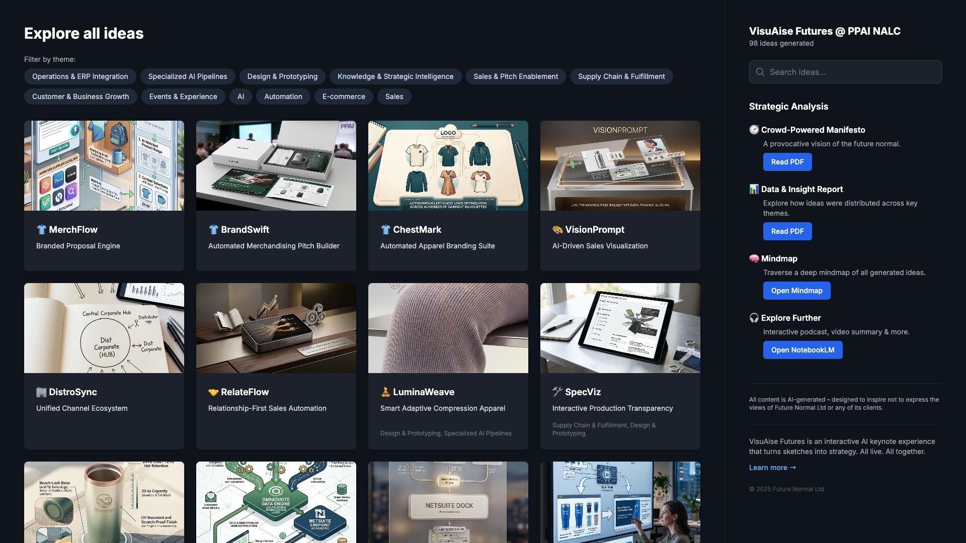 The PPAI NALC Ideas Portal – browse all 96 audience ideas, filterable by theme