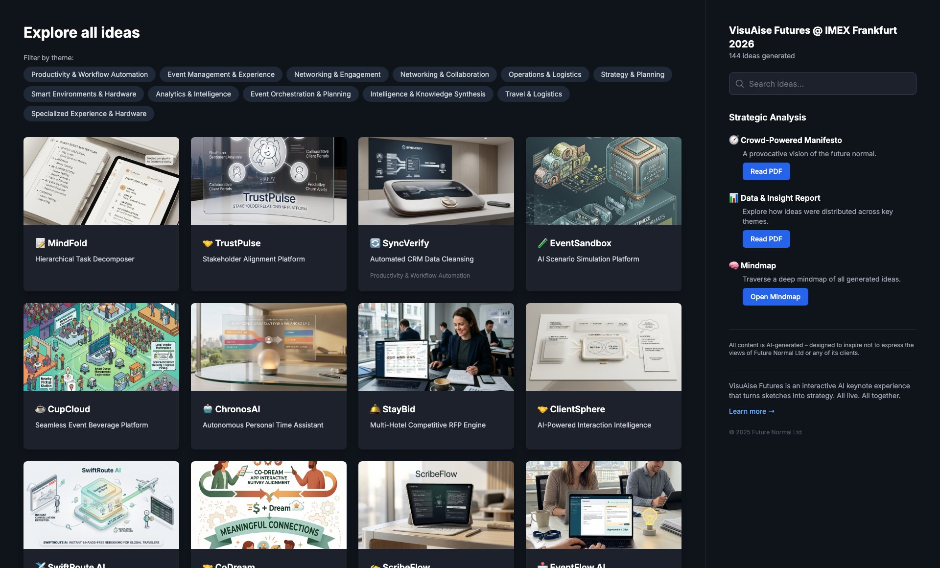 The IMEX Frankfurt Ideas Portal – browse all 144 audience ideas, filterable by theme