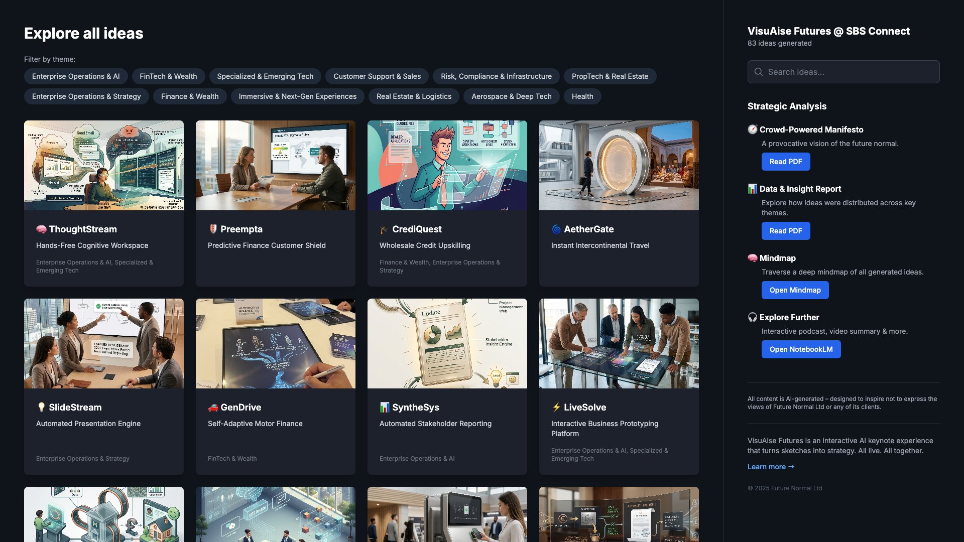 The SBS Connect Ideas Portal – browse all 85 audience ideas, filterable by theme