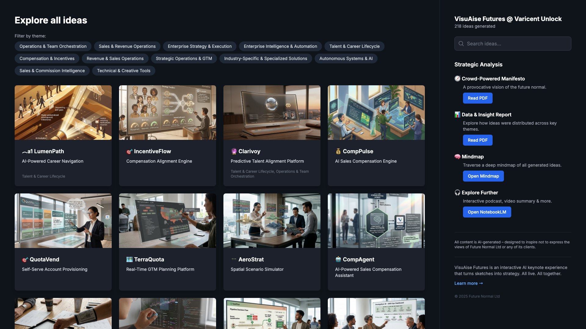The Varicent Unlock Ideas Portal – browse all 218 audience ideas, filterable by theme