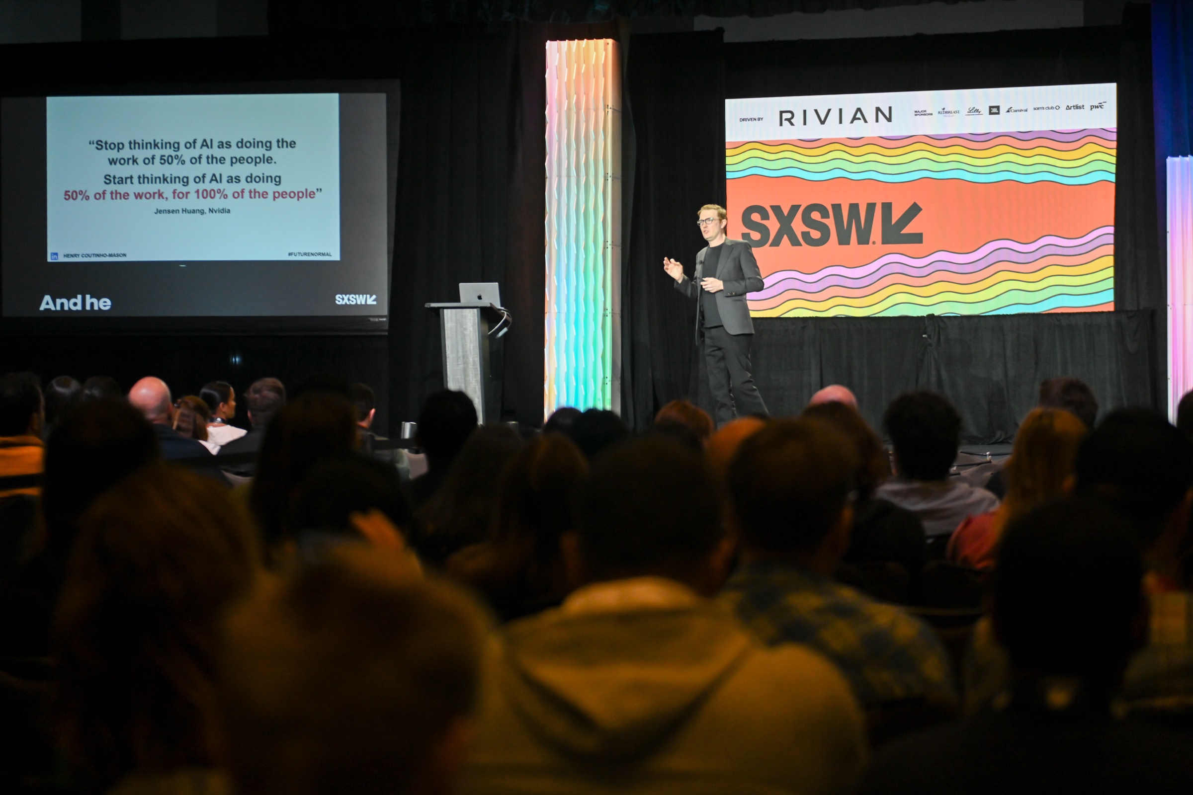 Henry presenting Multiplayer Futures at SXSW 2026. Photo by Amanda Stronza.